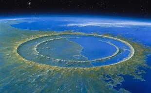 Une image qui montre à quoi pouvait ressembler le cratère Chicxulub, créé par un astéroïde géant tombé près de la côte du Mexique. (Photo : Detlev van Ravenswaay / Science Source via Facebook.)